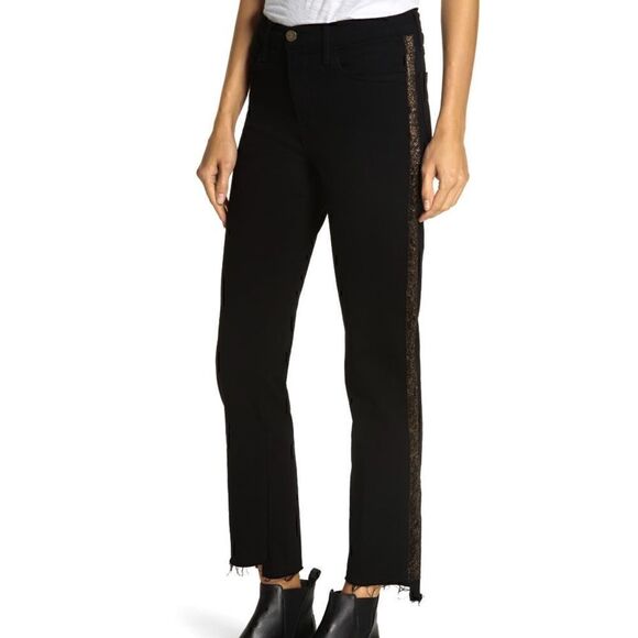 NWT FRAME Le High Straight Glitter Tuxedo Jean - Picture 1 of 8